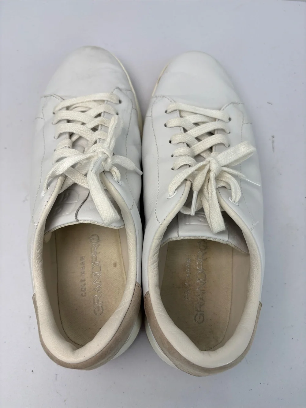 📪 Cole Haan grandPro White Leather Sneakers with tan heels